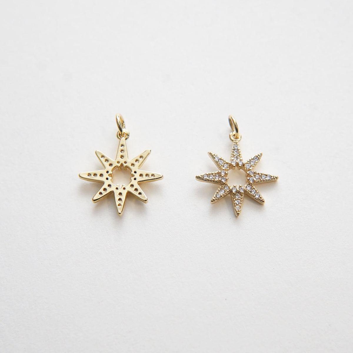 Gold Sun Charms,18K Gold Filled Starburst Pendant,CZ Sun Charm Bracelet Necklace for DIY Jewelry Making Supply