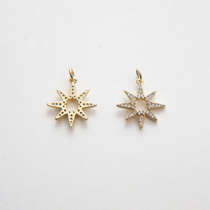Gold Sun Charms,18K Gold Filled Starburst Pendant,CZ Sun Charm Bracelet Necklace for DIY Jewelry Making Supply