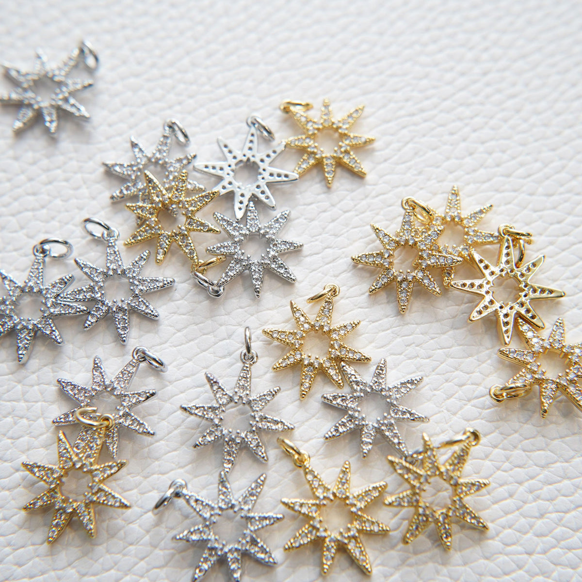Gold Sun Charms,18K Gold Filled Starburst Pendant,CZ Sun Charm Bracelet Necklace for DIY Jewelry Making Supply