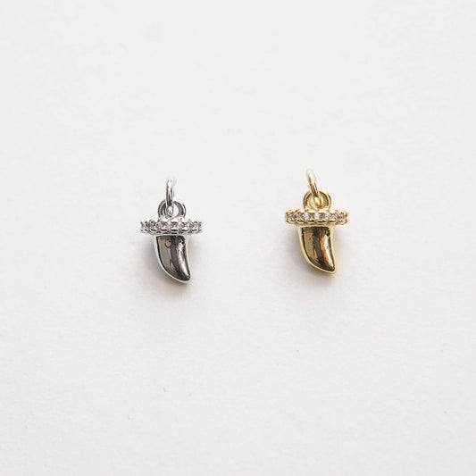 Gold Horns Charms,18K Gold Filled Horns Pendant,CZ Micro Pave Horns Charm Bracelet Necklace for DIY Jewelry Making Supply