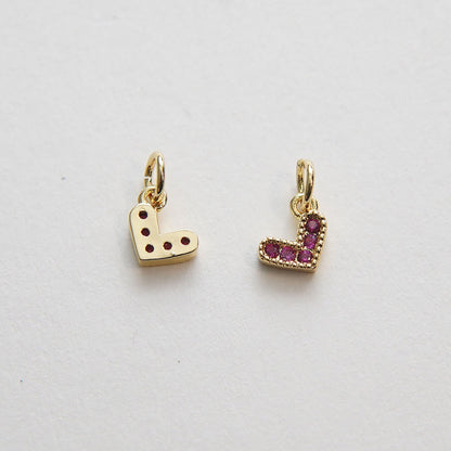 Gold Tiny Red Heart Charms,18K Gold Filled Heart Pendant,CZ Micro Pave Heart Charm Bracelet Necklace for DIY Jewelry Making S