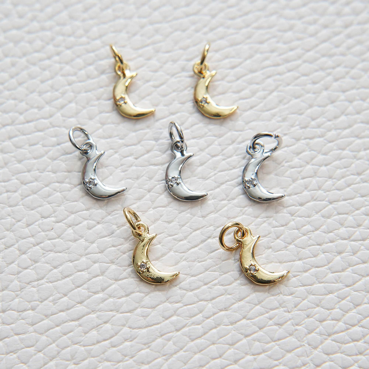 Gold Moon Charms,18K Gold Filled Moon Pendant,CZ Micro Pave Celestial Charm Bracelet Necklace for DIY Jewelry Making Supply