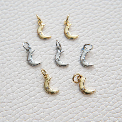 Gold Moon Charms,18K Gold Filled Moon Pendant,CZ Micro Pave Celestial Charm Bracelet Necklace for DIY Jewelry Making Supply