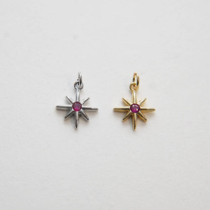 Gold Star Charms,18K Gold Filled Starburst Pendant,CZ North Star Charm Bracelet Necklace for DIY Jewelry Making Supply