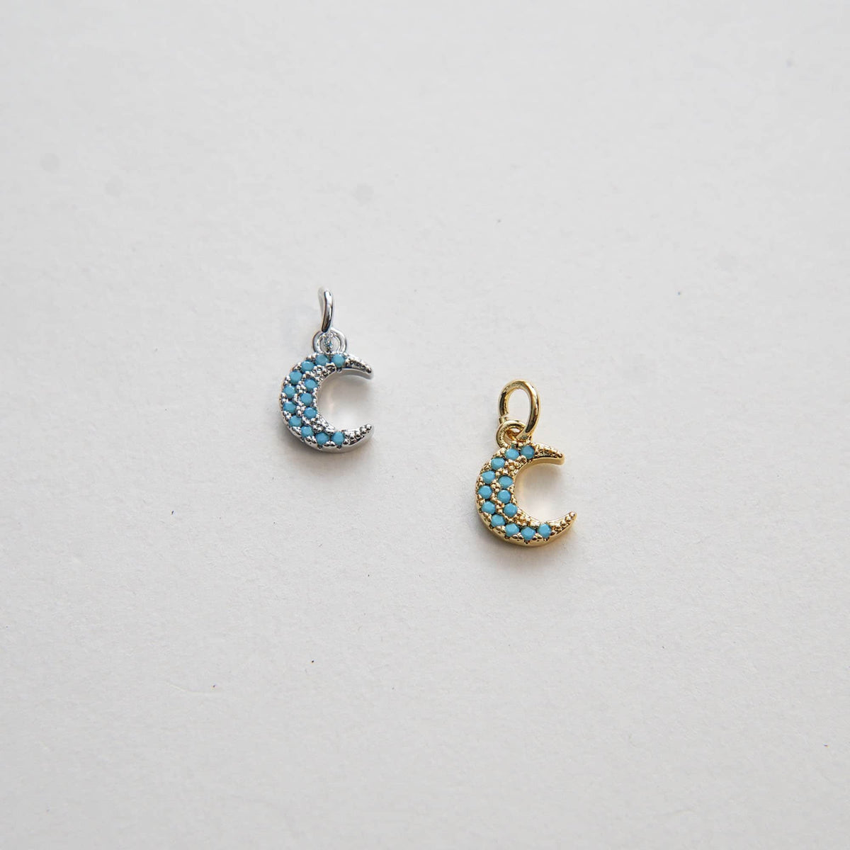 Gold Moon Charms,18K Gold Filled Moon Pendant,Turquoise Celestial Charm Bracelet Necklace for DIY Jewelry Making Supply