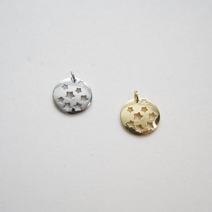 Gold Star Charms,18K Gold Filled Round Star Pendant,Silver Star Charm Bracelet Necklace for DIY Jewelry Making Supply
