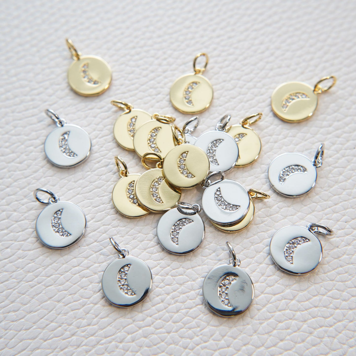 Gold Moon Charms,18K Gold Filled Round Coin Moon Pendant,Celestial Charm Bracelet Necklace for DIY Jewelry Making Supply