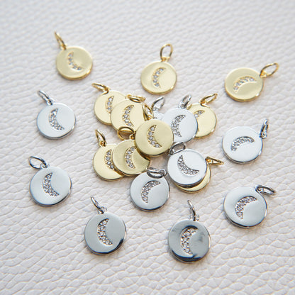 Gold Moon Charms,18K Gold Filled Round Coin Moon Pendant,Celestial Charm Bracelet Necklace for DIY Jewelry Making Supply