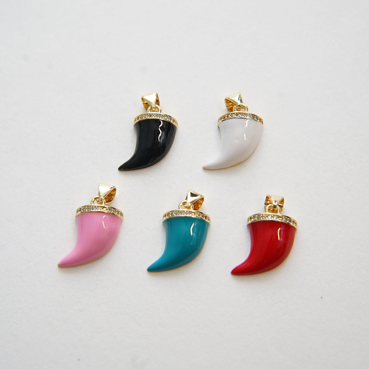 Gold Horns Charms,18K Gold Filled Enamel Horns Pendant,CZ Micro Pave Horns Charm Bracelet Necklace for DIY Jewelry Making Sup