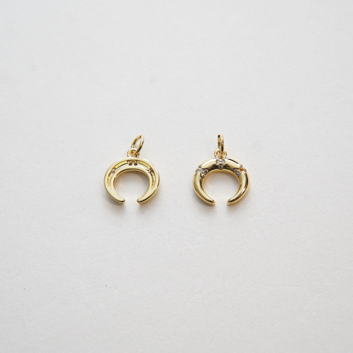 Gold Moon Charms,18K Gold Filled Crescent Pendant,CZ Micro Pave Horns Charm Bracelet Necklace for DIY Jewelry Making Supply