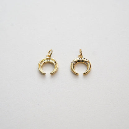 Gold Moon Charms,18K Gold Filled Crescent Pendant,CZ Micro Pave Horns Charm Bracelet Necklace for DIY Jewelry Making Supply