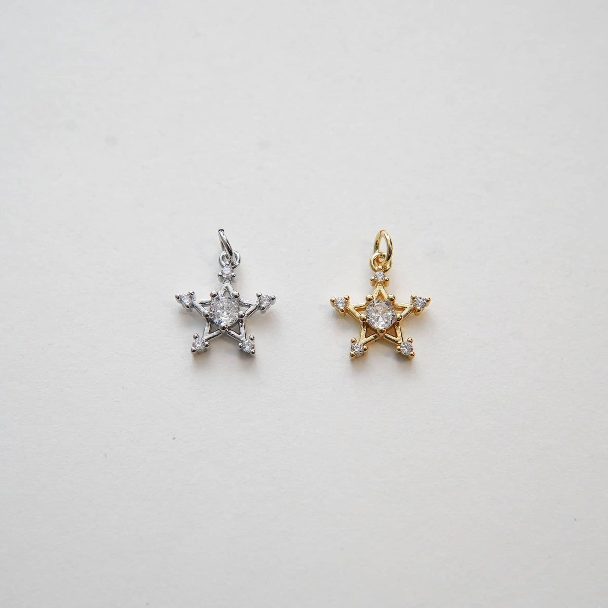 Gold Star Charms,18K Gold Filled CZ Micro Pave Star Pendant,Silver Star Charm Bracelet Necklace for DIY Jewelry Making Supply