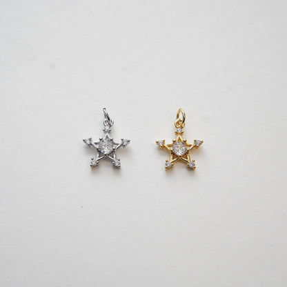 Gold Star Charms,18K Gold Filled CZ Micro Pave Star Pendant,Silver Star Charm Bracelet Necklace for DIY Jewelry Making Supply