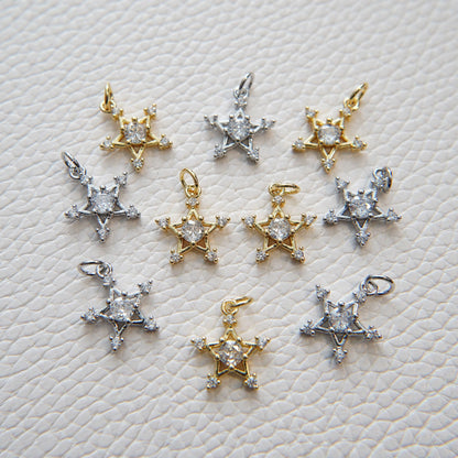 Gold Star Charms,18K Gold Filled CZ Micro Pave Star Pendant,Silver Star Charm Bracelet Necklace for DIY Jewelry Making Supply