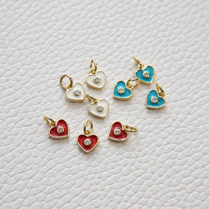 Gold Tiny Heart Charms,18K Gold Filled Heart Pendant,Enamel Heart Charm Bracelet Necklace for DIY Jewelry Making Supply