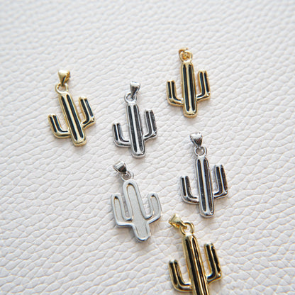 Gold Cactus Charms,18K Gold Filled Cactus Pendant,Silver Desert Charm Bracelet Necklace for DIY Jewelry Making Supply