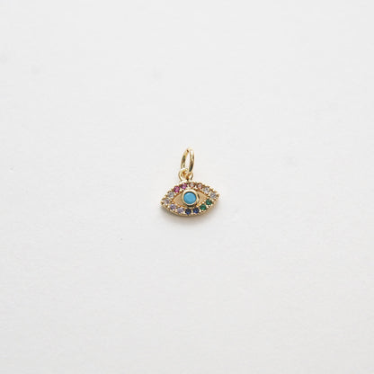 Gold Evil Eye Charms,18K Gold Filled Evil Eye Pendant,CZ micro Pave Silver Evil Eye Charm Bracelet Necklace for DIY Jewelry M