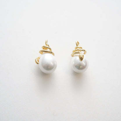 Gold Pearl Snake Charms,18K Gold Filled Snake Pearl Pendant,Silver Snake Charm Bracelet Necklace for DIY Jewelry Making Supply