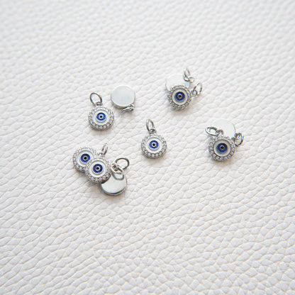 Gold Evil Eye Charms,18K Gold Filled Evil Eye Pendant,CZ Micro Pave Silver Evil Eye Charm Bracelet Necklace for DIY Jewelry M