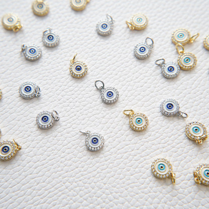 Gold Evil Eye Charms,18K Gold Filled Evil Eye Pendant,CZ Micro Pave Silver Evil Eye Charm Bracelet Necklace for DIY Jewelry M