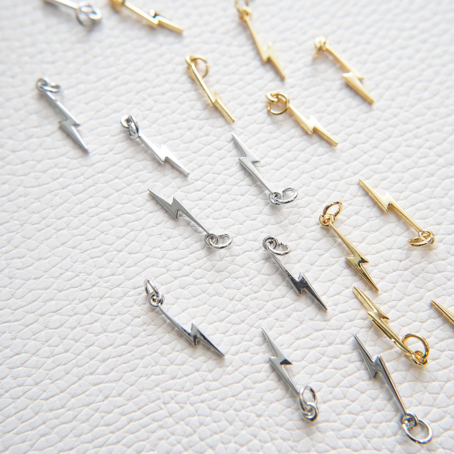 Gold Lightning Charms,18K Gold Filled Tiny Lightning Pendant,Silver Lightning Charm Bracelet Necklace for DIY Jewelry Making Supply