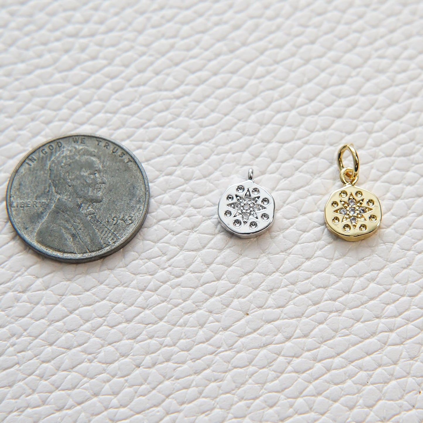 Gold Star Charms,18K Gold Filled Starburst Pendant,CZ Disc North Star Charm Bracelet Necklace for DIY Jewelry Making Supply