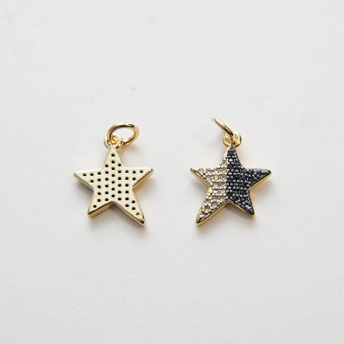 Gold Star Charms,18K Gold Filled CZ Micro Pave Star Pendant,Black Star Charm Bracelet Necklace for DIY Jewelry Making Supply