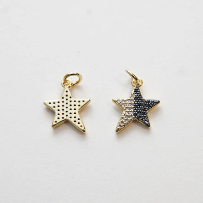 Gold Star Charms,18K Gold Filled CZ Micro Pave Star Pendant,Black Star Charm Bracelet Necklace for DIY Jewelry Making Supply