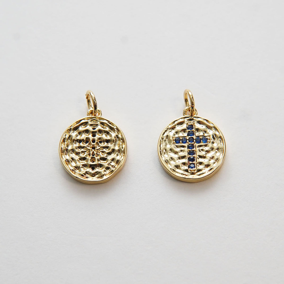 Gold Cross Charms,18K Gold Filled Round Coin Cross Pendant,CZ Micro Pave Religious Charm Bracelet Necklace for DIY Jewelry Ma