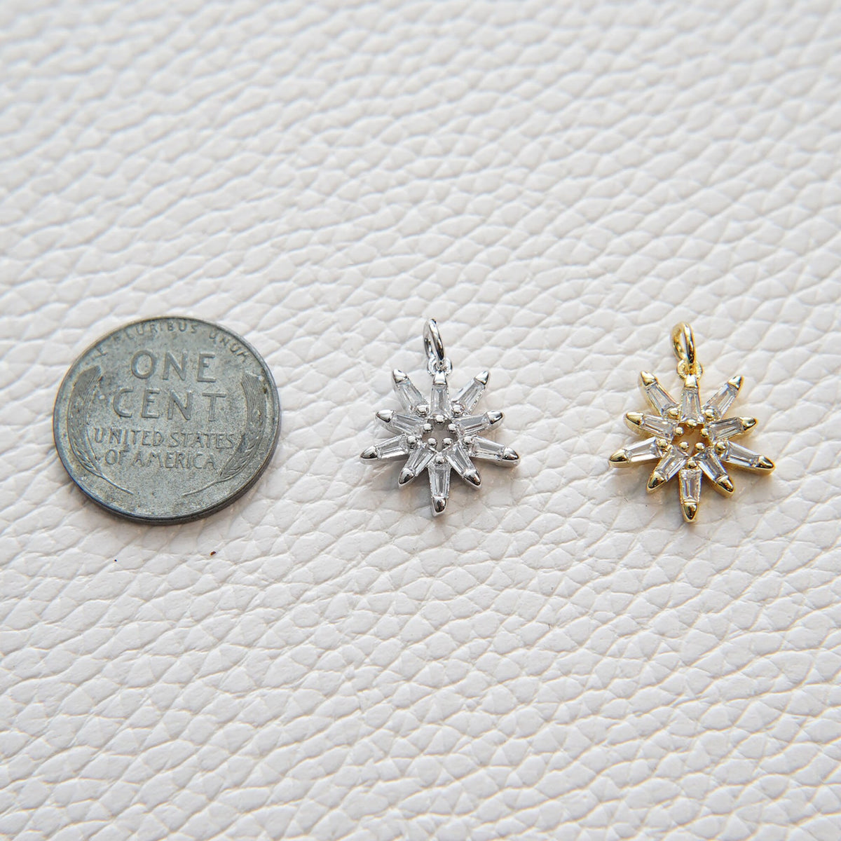 Gold Star Charms,18K Gold Filled Starburst Pendant,CZ North Star Charm Bracelet Necklace for DIY Jewelry Making Supply
