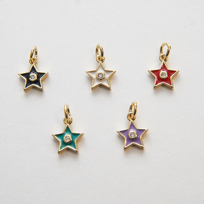 Gold Star Charms,18K Gold Filled CZ Micro Pave Star Pendant,Tiny Enamel Star Charm Bracelet Necklace for DIY Jewelry Making Supply