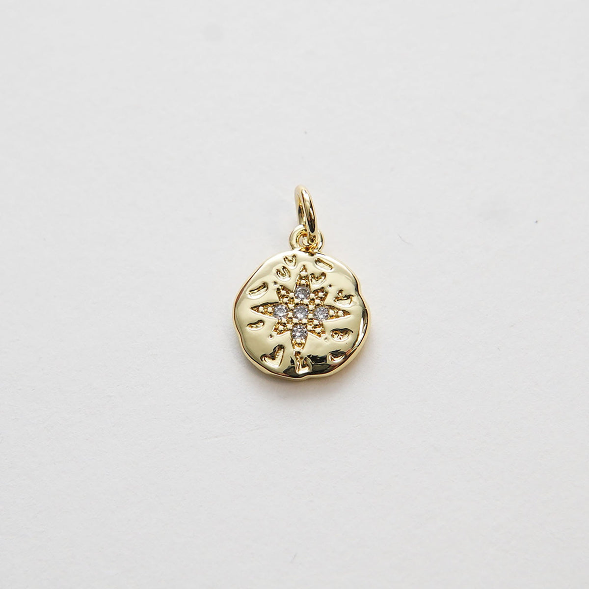 Gold Star Charms,18K Gold Filled Starburst Pendant,CZ Round Coin North Star Charm Bracelet Necklace for DIY Jewelry Making Su
