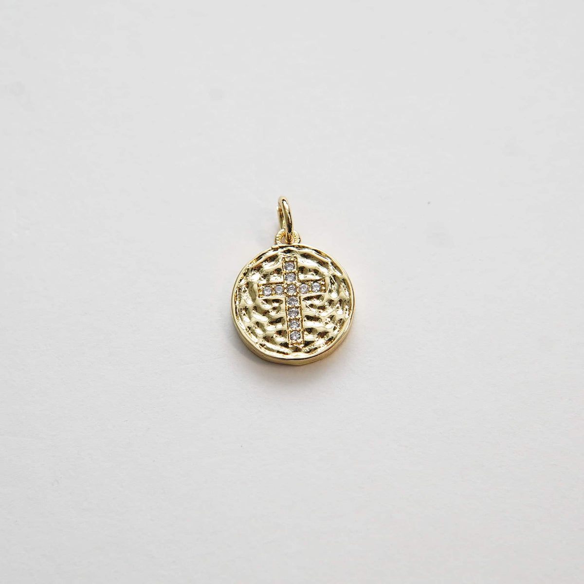 Gold Cross Charms,18K Gold Filled Round Coin Cross Pendant,CZ Micro Pave Religious Charm Bracelet Necklace for DIY Jewelry Ma
