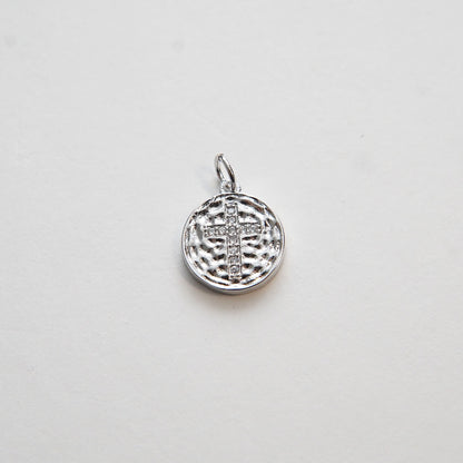 Gold Cross Charms,18K Gold Filled Round Coin Cross Pendant,CZ Micro Pave Religious Charm Bracelet Necklace for DIY Jewelry Ma