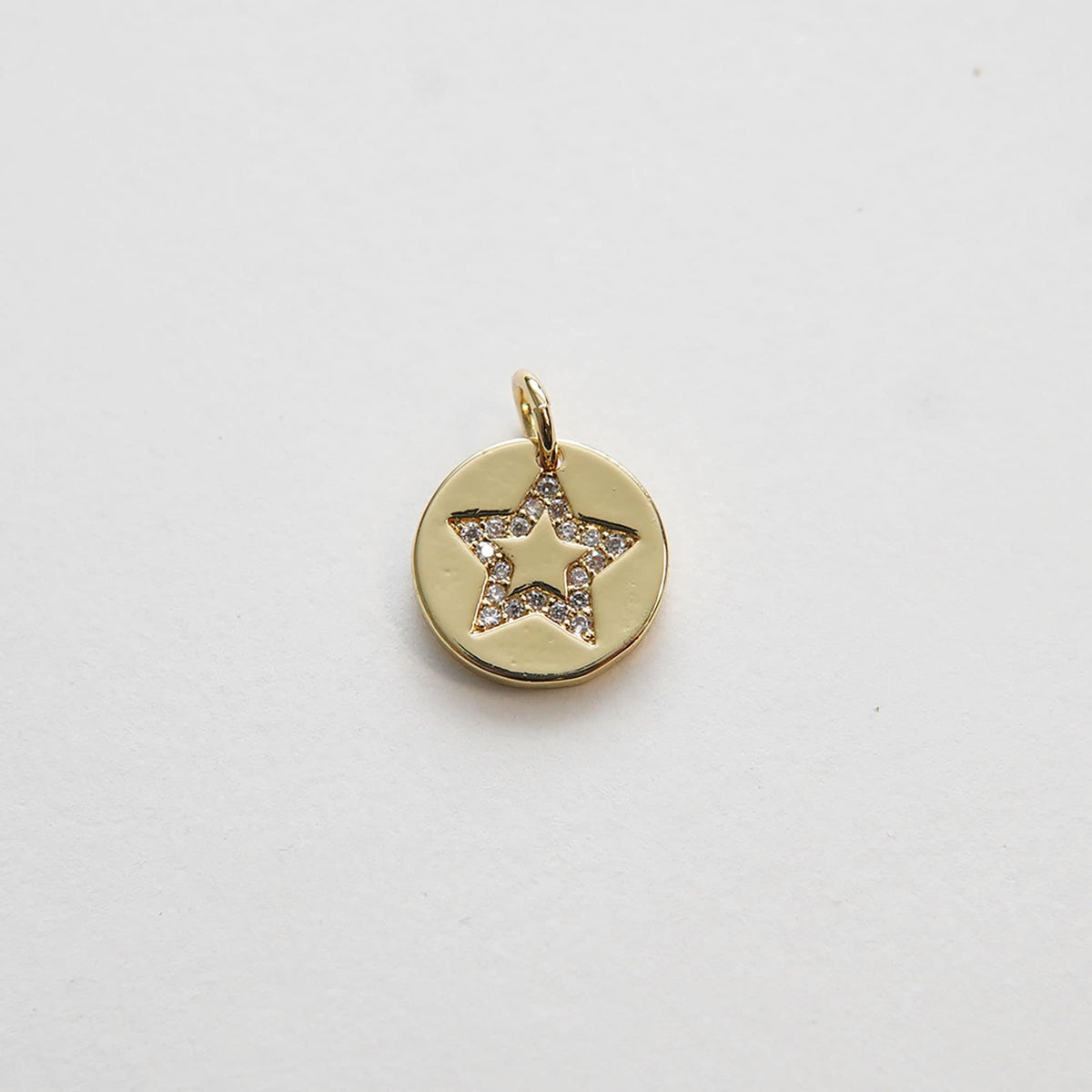 Gold Star Charms,18K Gold Filled CZ Micro Pave Star Pendant,Round Coin Star Charm Bracelet Necklace for DIY Jewelry Making Su