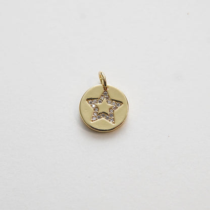 Gold Star Charms,18K Gold Filled CZ Micro Pave Star Pendant,Round Coin Star Charm Bracelet Necklace for DIY Jewelry Making Su