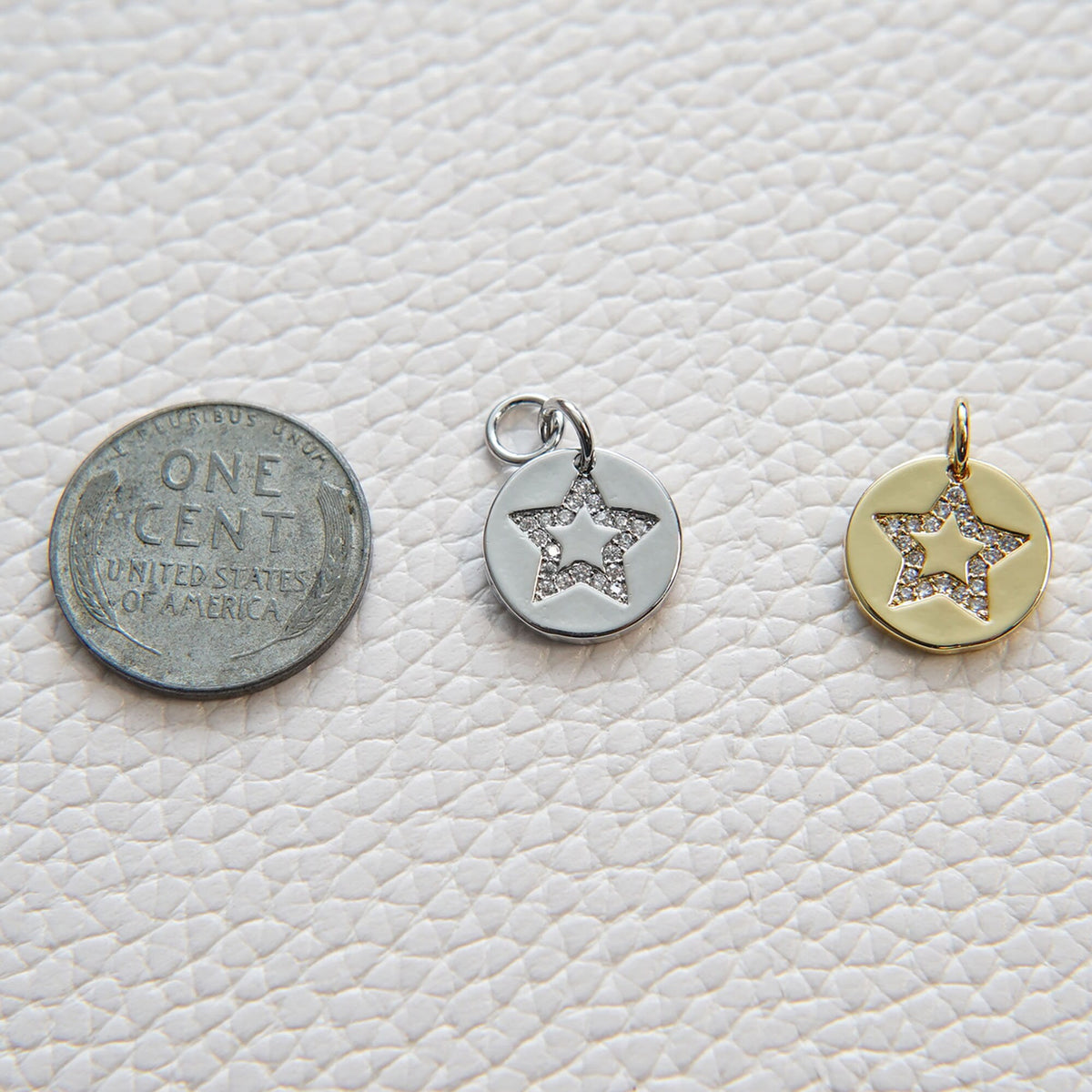 Gold Star Charms,18K Gold Filled CZ Micro Pave Star Pendant,Round Coin Star Charm Bracelet Necklace for DIY Jewelry Making Su