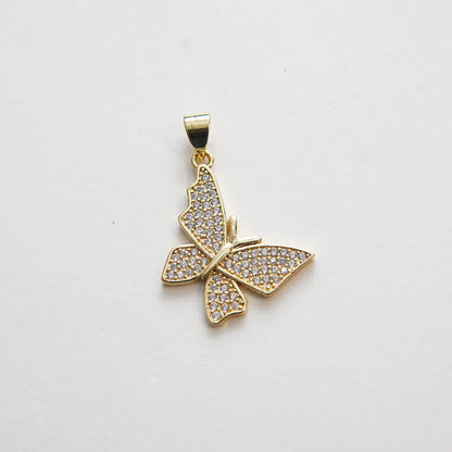 18K Gold Filled Cubic Zirconia Butterfly Charm Pendant for Jewelry Making