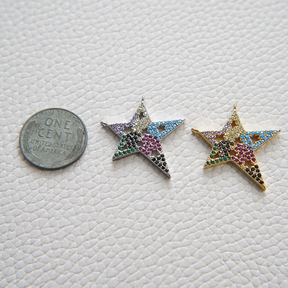 Gold Star Charms,18K Gold Filled CZ Micro Pave Star Pendant,Star Charm Bracelet Necklace for DIY Jewelry Making Supply