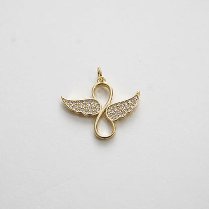 Gold Angel Wings Charms,18K Gold Filled CZ Micro Pave Wings  Pendant,Silver Angel Charm Bracelet Necklace for DIY Jewelry Mak
