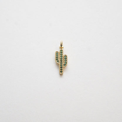 Gold Cactus Charms,18K Gold Filled CZ Micro Pave Cactus Pendant,Desert Charm Bracelet Necklace for DIY Jewelry Making Supply
