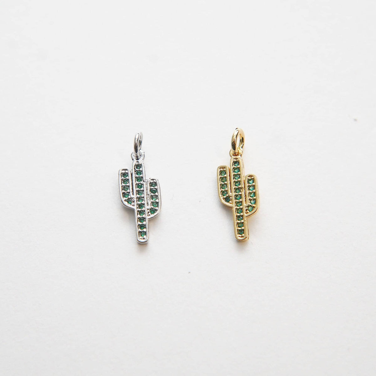 Gold Cactus Charms,18K Gold Filled CZ Micro Pave Cactus Pendant,Desert Charm Bracelet Necklace for DIY Jewelry Making Supply