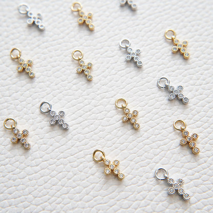 Gold Tiny Cross Charms,18K Gold Filled Cross Pendant,CZ Micro Pave Protect Religious Charm Bracelet Necklace for DIY Jewelry Making Supply