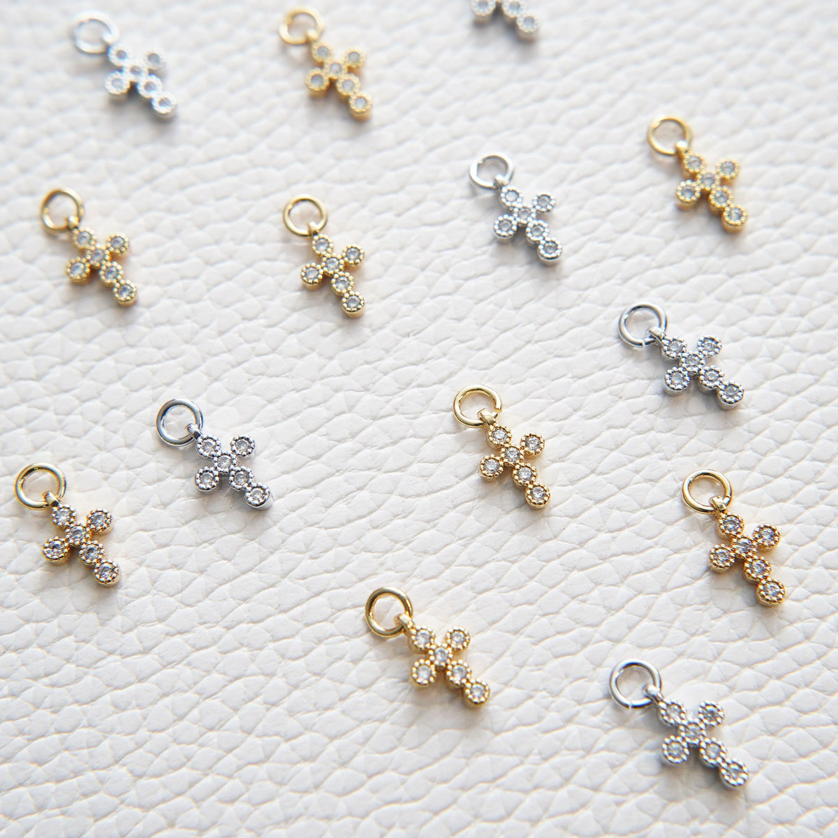 18K Gold Filled Cubic Zirconia Cross Charm Pendant for Jewelry Making