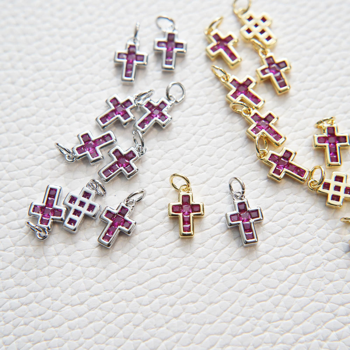 Gold Cross Charms,18K Gold Filled Cross Pendant,CZ Micro Pave Protect Religious Charm Bracelet Necklace for DIY Jewelry Makin