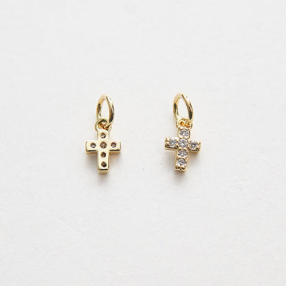 18K Gold Filled Cubic Zirconia Cross Charm Pendant for Jewelry Making