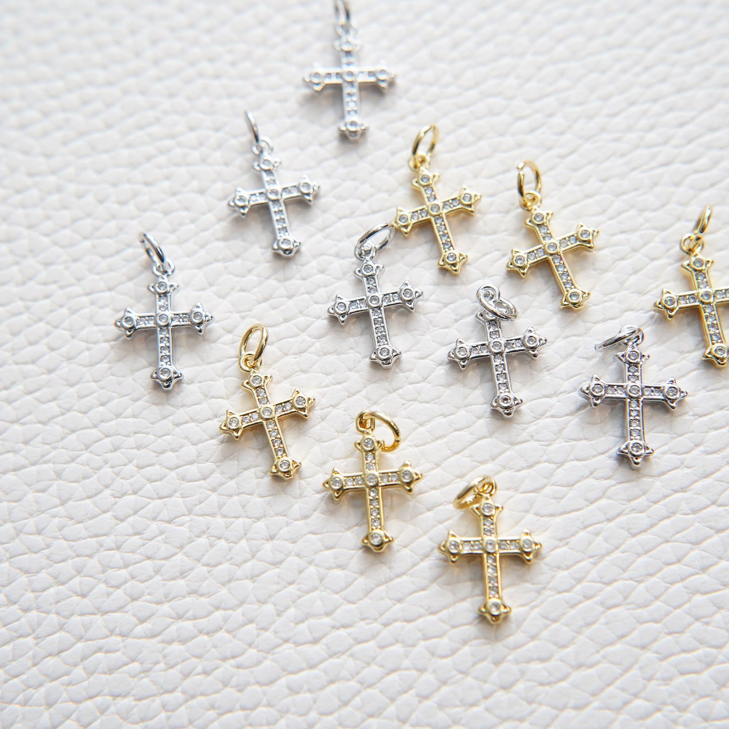 Gold Cross Charms,18K Gold Filled Cross Pendant,CZ Micro Pave Protect Religious Charm Bracelet Necklace for DIY Jewelry Making Supply