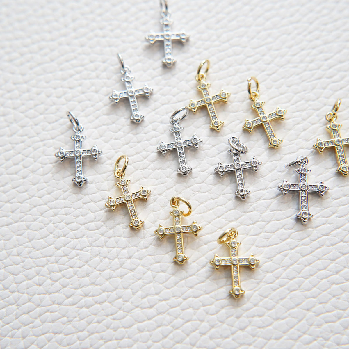 18K Gold Filled Cross CZ Charm Pendant for Jewelry Making