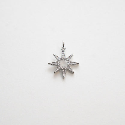 Gold Sun Charms,18K Gold Filled Starburst Pendant,CZ Sun Charm Bracelet Necklace for DIY Jewelry Making Supply