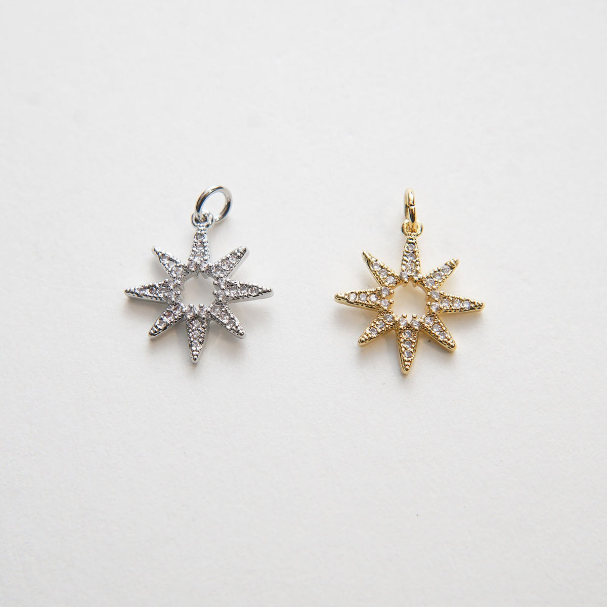 Gold Sun Charms,18K Gold Filled Starburst Pendant,CZ Sun Charm Bracelet Necklace for DIY Jewelry Making Supply